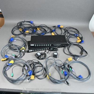Lot of (2) Tripp Lite Maxiport KVM Switch CS-1216A, Rack Mount + Cables - Image 1 of 4