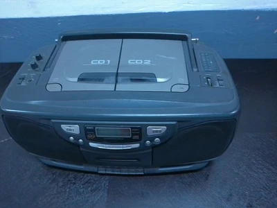 Audiovox Radio Player Boombox CE-203 Twin CD gravador de cassete estéreo cinza - Imagem 1 de 4