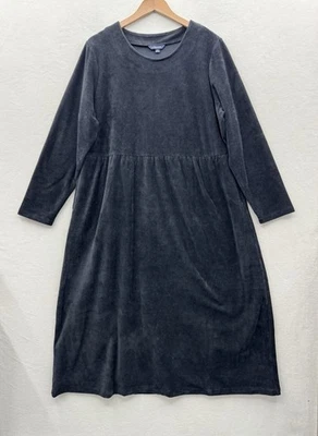 Lands' End Women’s 1X Corduroy Dress Pockets Long Sleeve Black Charcoal - Image 1 of 4