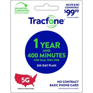 Forfait téléphonique de base Tracfone 99,99 $, 400 minutes, 365 jours [livraison physique] - Photo 1 sur 6