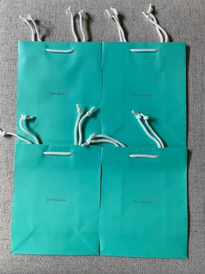 NEW Tiffany & Co. Blue White Paper Shopping Gift Bags, Lot of 4, 8" x 10" x 4" - Image 1 of 2