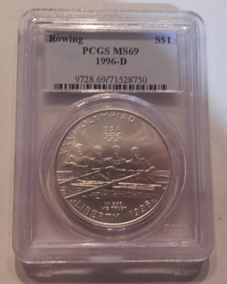 1996 D Rowing Commemorative Silver Dollar PCGS MS69 Brilliant - Image 1 of 2