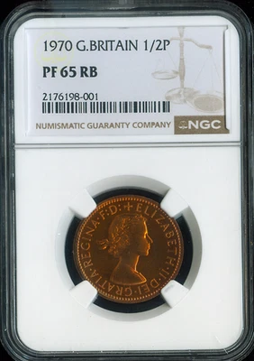 1970 Great Britain Half Penny 1/2P NGC PF65 RB Quality - Image 1 of 2