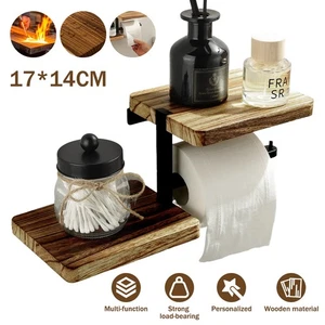 Vintage Wall Shelf Toilet Roll Holder Wooden Rack For Bathroom Living Room - Picture 1 of 13