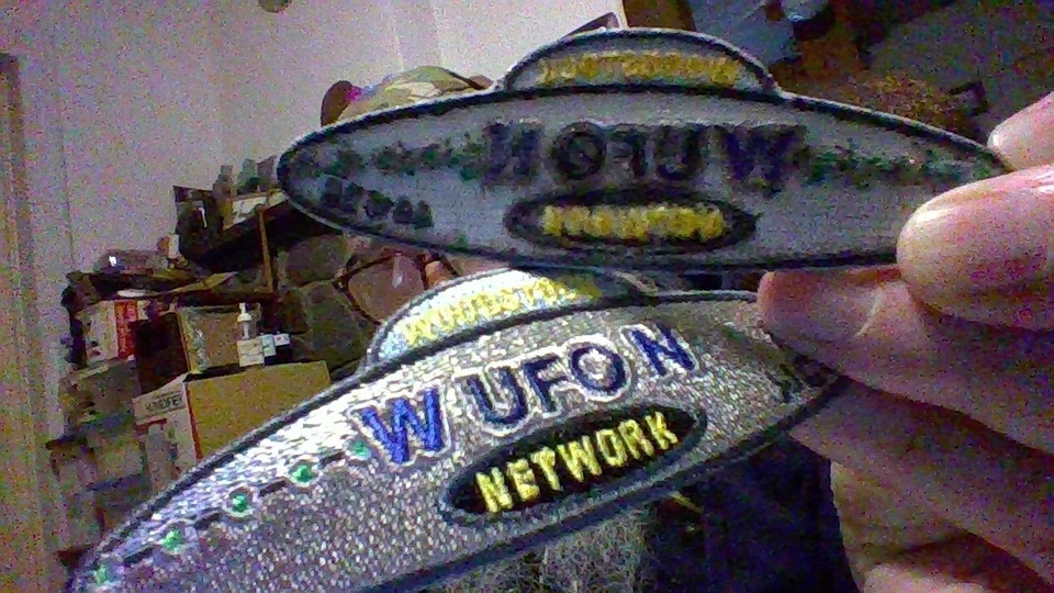 cloth emblem patch  WUFON Woodstock UFO Network 4" wide 1 3/4" high saucer shape - Image 1 of 4