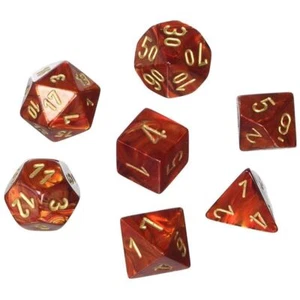 D7-Die Set Dice Scarab Polyhedral Scarlet/Gold (7 Dice in Display) - Picture 1 of 1