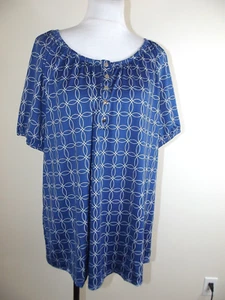 Notations Woman Tunic Top - Size 1X - 1/4 Snap Front Blue Print NWT - Picture 1 of 8