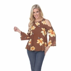 White Mark Women's Lorain Cold Shoulder Top Brown Size 2XL - Picture 1 of 6
