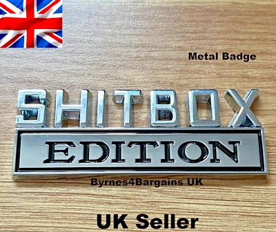 Car Badge Decal Sticker Emblem 3D Shitbox Edition Metal Chrome/Black Styling - Image 1 of 4