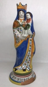 Belle Statue Sainte Marie Vierge À L'enfant AP Porquier Beau Quimper H 27,5 Cm - Picture 1 of 12