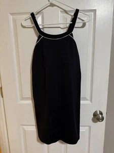 Lands End Women 12 Mastectomy One Piece Swim Dress Black High Neck Swimsuit - Picture 1 of 4
