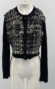 Lanvin Womens Black Wool Blend Tweed Long Sleeve Cardigan Sweater sz L (Damaged) - Picture 1 of 5