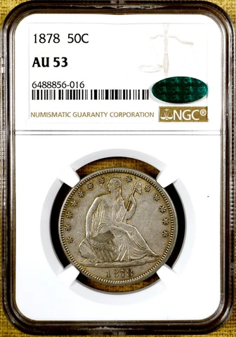 1878 NGC AU53 Seated Half Dollar - CAC Stickered Cover
