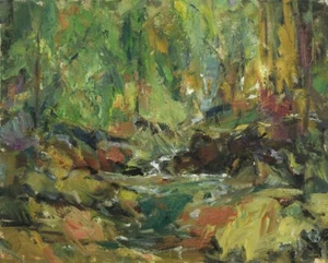 Art Original Oil Painting RM Mortensen "Nocturnal Home" Landscape Abstract - Picture 1 of 1