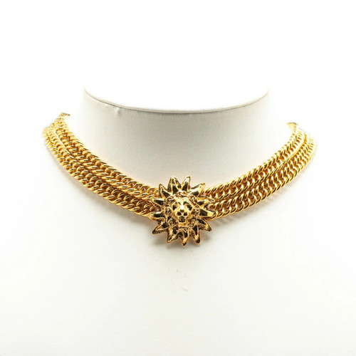 Collana CHANEL Leone Leone Doppia Catena 17" Tono Oro Autentica con Scatola #6978