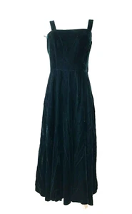 Vestido Lanz Original Terciopelo Años 60 Verde Azulado Midi Sin Mangas EE. UU. De Colección Talla 10 Semi Formal - Imagen 1 de 8