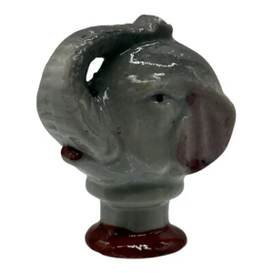 Estatuilla de elefante cabeza estatua cerámica animal decoración único tronco gris rojo - Imagen 1 de 8