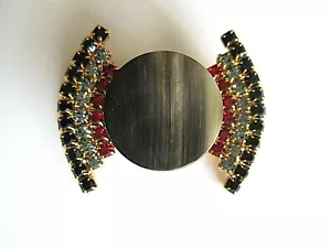 MARNI Rhinestone & Resin Brooch Pin Signed Black Red Clear Grey Gray Very Rare - Picture 1 of 6
