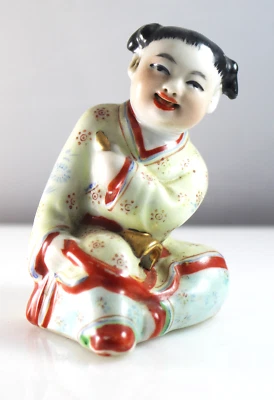 Vintage Chinese Famille Rose Porcelain Figure of a Seated Girl - Image 1 of 3
