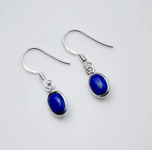 BOXED HANDCRAFTED STERLING SILVER 8MM X 6MM LAPIS LAZULI SMALL DROP EARRINGS - Picture 1 of 2