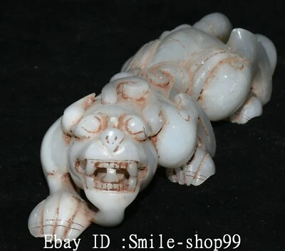 Estatua de tropas valientes de bestia guardiana talla de jade hetiano de 7,4" de la antigua dinastía Han de 7,4" Foto 1 de 4