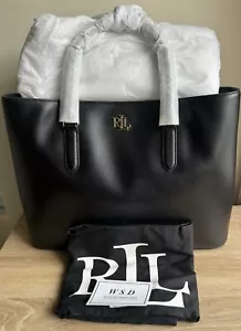 LAUREN RALPH LAUREN WOMEN LEATHER LARGE MARCY SATCHEL BAG, BLACK , RRP £459,NEW - Picture 1 of 8