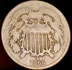 1866 Two Cent Piece 2C Ungraded Circulated US Copper Coin CC23538 - Picture 1 of 4