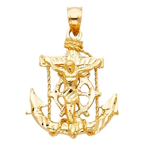 14K Yellow Gold Mariner Religious Crucifix Charm Pendant For Necklace or Chain - Picture 1 of 4