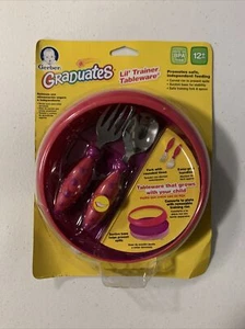 New Gerber Lil' Trainer Tableware Set (By Nuk) - Pink - Plate, Fork & Spoon - Picture 1 of 2