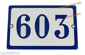 Plaque émaillée bombée NUMERO de RUE 603 blanc et bleu émail enamel plate number - Picture 1 of 2