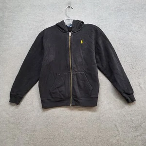 Polo Ralph Lauren Boys Sweatshirt Medium Black Hoodie Full Zip Logo Embroidered - Picture 1 of 10