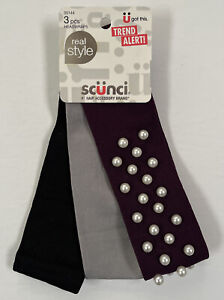 Scunci Headwraps Headbands 3 Pieces Grape Purple with Pearls Black Gray 35144