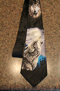 WOLVES Howling At The Moon On A BRAND NEW 100% Polyester BLACK TIE! FREE SHIPPIN