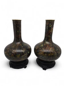 Großes Paar Cloisonné Vasen aus Bronze und Emaille China - Bild 1 von 7