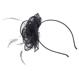  Dark Blue Fascinator Headband With Double Flower And Mesh For Tea Parties - Picture 1 of 12
