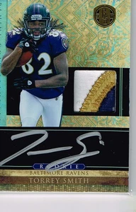 TORREY SMITH 2011 PANINI GOLD STANDARD AUTO PATCH RC # 27/525 RAVENS - Foto 1 di 2