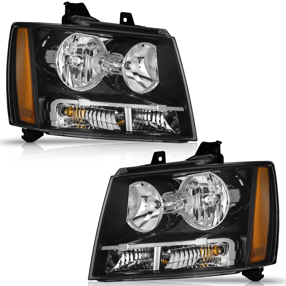 Fits 2007-2014 Chevy Tahoe Suburban Black Headlights Left+Right Headlamps Foto 1 de 4