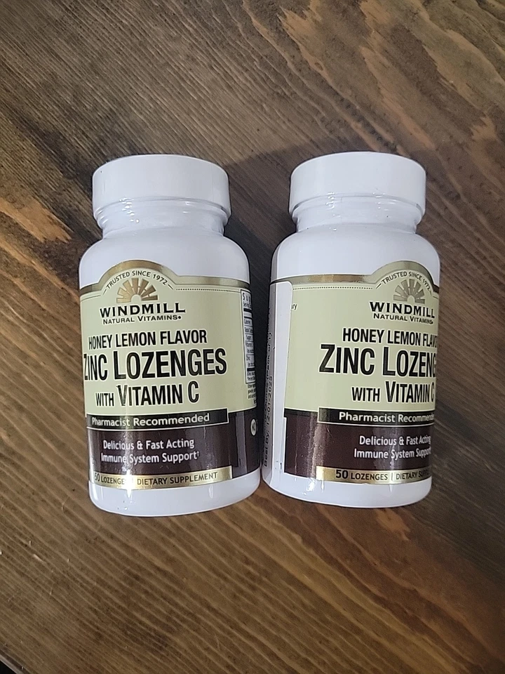 Лот 2 x ветряная мельница мед лимон цинк пастилки с витамином C кашель капли боли в горле - Изображение 1 из 4