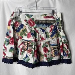 Angie Italy L Ruffle Pleated Mini Skirt Picturesque Flare Floral Travel NEW - Picture 1 of 10