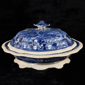 Adams Rinderlandschaft blau Transferware Terrine mit Deckel 11" England Ironstone - Bild 1 von 19