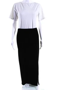 Alex Evenings Womens Velour Buttoned Side Slit Elastic Waist Skirt Black Size M - Picture 1 of 4