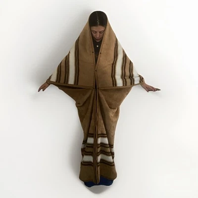 Biederlack Acrylic Wrap Throw Blanket Cuddle Tv Room Tan Camel Brown Germany - Image 1 of 4