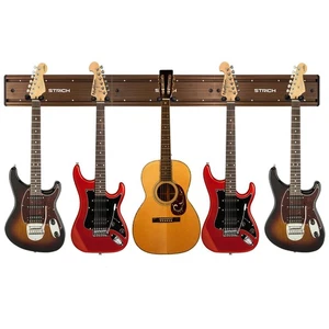 Guitar Wall Mount Hangers - Holds 5 Guitars, Walnut Wood Grain, Strong Alumin... - Picture 1 of 7