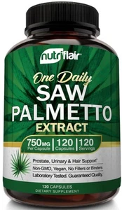 NutriFlair Saw Palmetto Extract 750mg 120 Capsules - Natural Prostate Supplem... - Picture 1 of 5