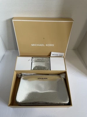 Michael Kors Giftable Box Medium Pouchette Crossbody & Card Holder Silver $548 - Image 1 of 4