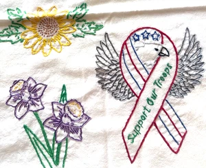 Vtg Embroidered WE THE PEOPLE AMERICA SUPPORT OUR TROOPS DAISY IRIS EAGLE Towel - Picture 1 of 6
