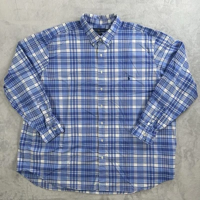 Ralph Lauren Shirt Mens 3XB Plaid 100% Cotton Stretch Button Down Blue Pony Polo - Image 1 of 4