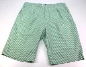 Men Linea Uomo Green Striped Golf Flat Front Casual Shorts 40 White Light Weight - Picture 1 of 17
