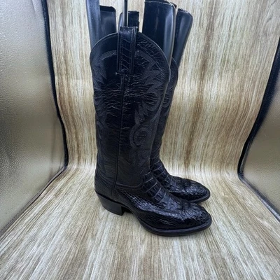 鳄鱼皮牛仔靴男式 6.5 码黑色西式鞋 — 第 1/4 张图片