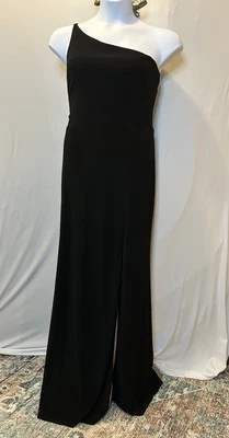 Vestido formal Xscape preto ombro único forrado de cetim plus size 16 - Imagem 1 de 4